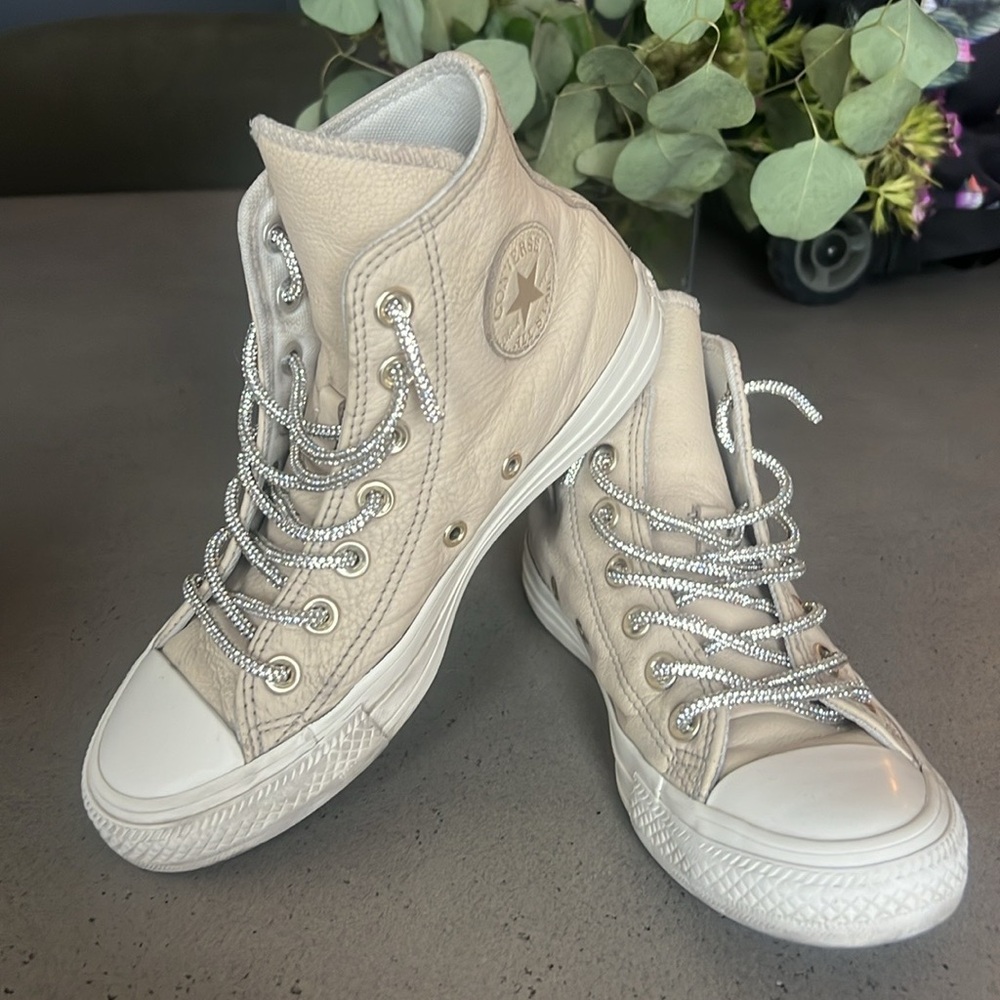 Converse Cream High-Top Sneakers (Leather)